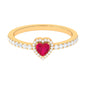 Genuine Ruby Heart Promise Ring with Diamond Halo