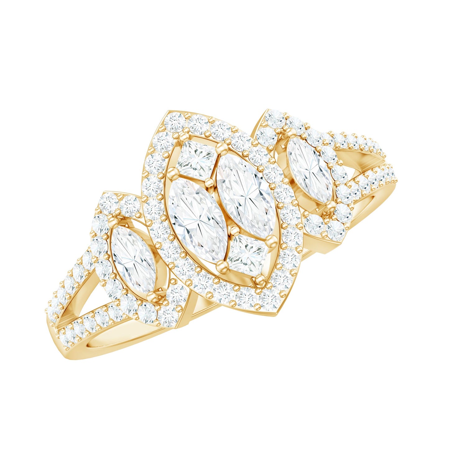 Certified Moissanite Unique Engagement Ring in Split Shank