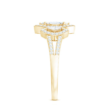 Certified Moissanite Unique Engagement Ring in Split Shank