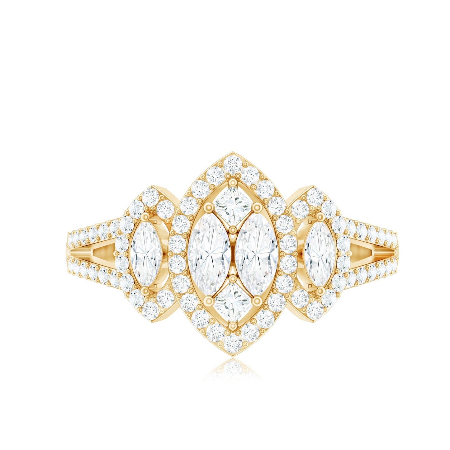 Certified Moissanite Unique Engagement Ring in Split Shank