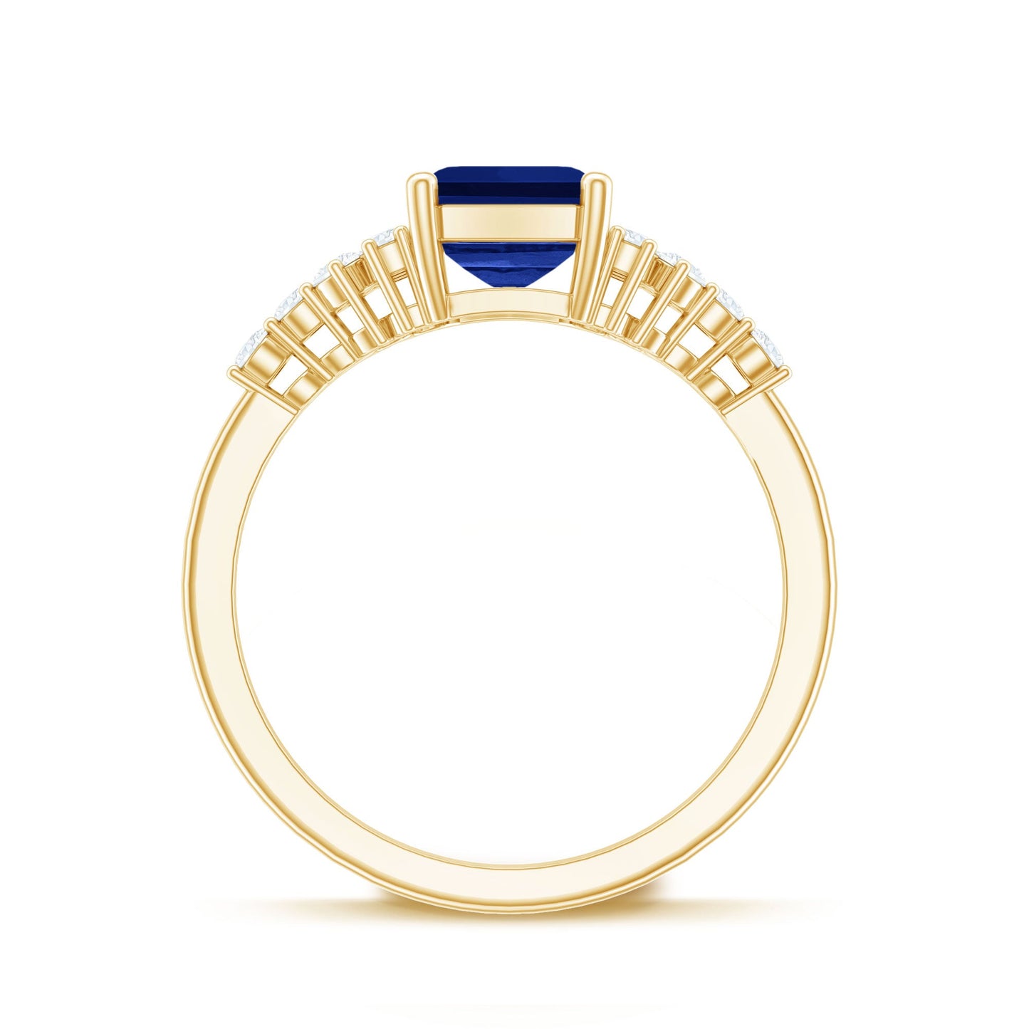 1.7 Carat Emerald Cut Lab Created Blue Sapphire Vintage Inspired Engagement Ring with Diamond