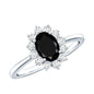 1.9 Carat Lab Grown Black Diamond Oval Engagement Ring with White Diamond Halo