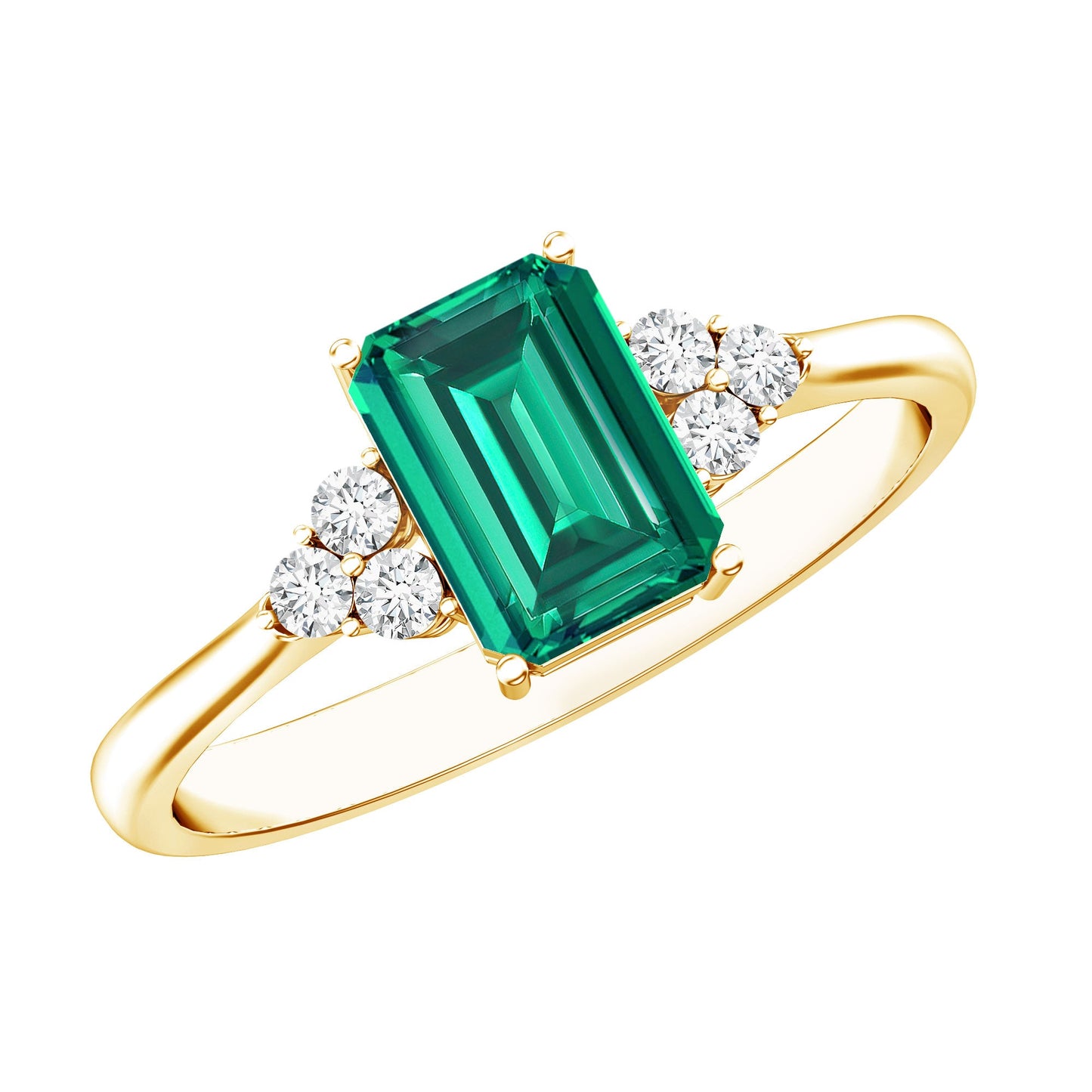 Certified 1.6 Carat Lab Grown Emerald Cut Emerald Engagement Ring with Diamond Trio