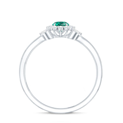 Certified Lab Grown Emerald Diamond Flower Engagement Ring with Split Shank