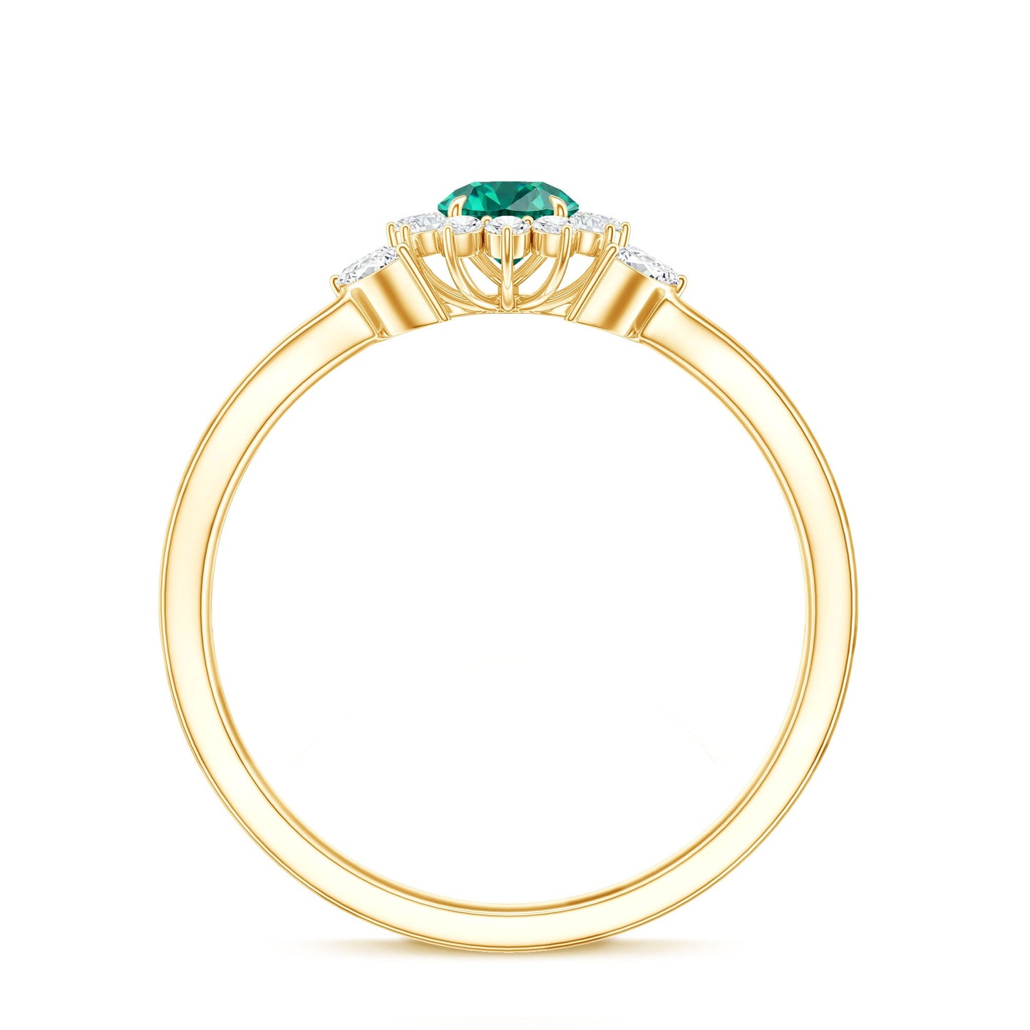 Certified Lab Grown Emerald Diamond Flower Engagement Ring with Split Shank