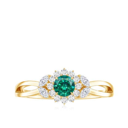 Certified Lab Grown Emerald Diamond Flower Engagement Ring with Split Shank