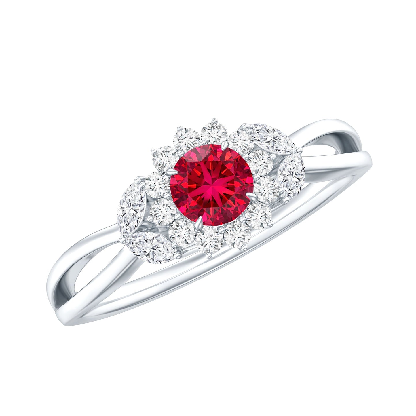Certified Lab Grown Ruby Diamond Flower Engagement Ring for Women