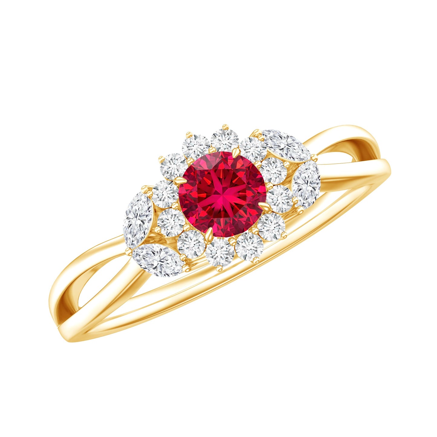 Certified Lab Grown Ruby Diamond Flower Engagement Ring for Women
