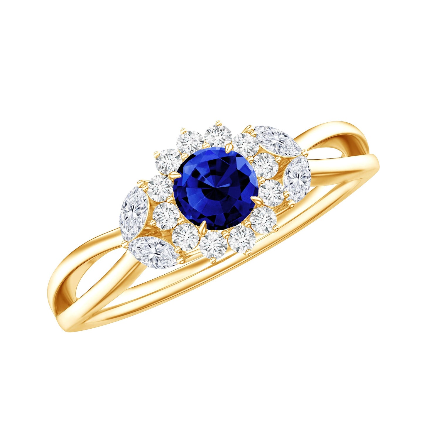 Nature Inspired 0.6 Carat Lab Grown Blue Sapphire Engagement Ring with Diamond