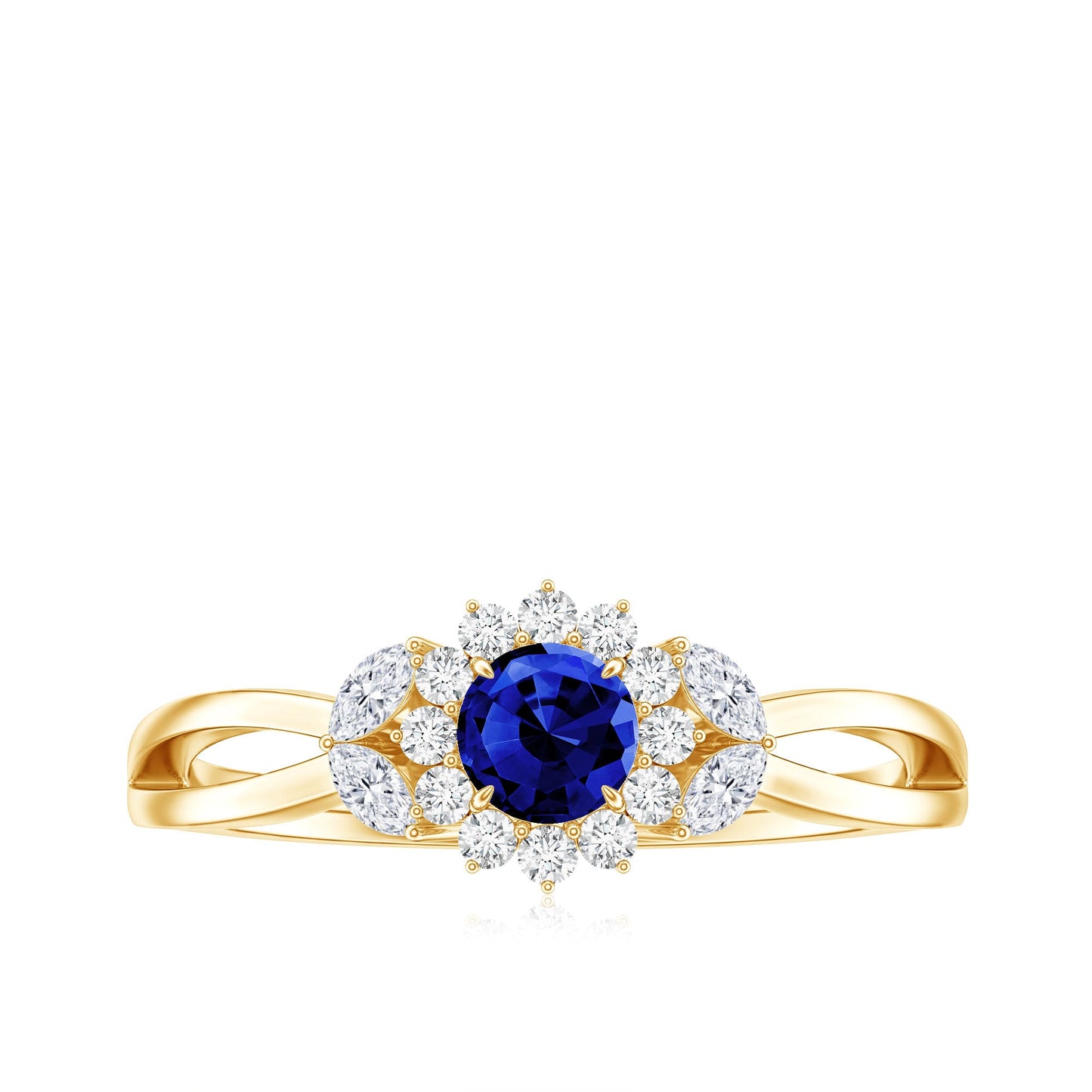Nature Inspired 0.6 Carat Lab Grown Blue Sapphire Engagement Ring with Diamond