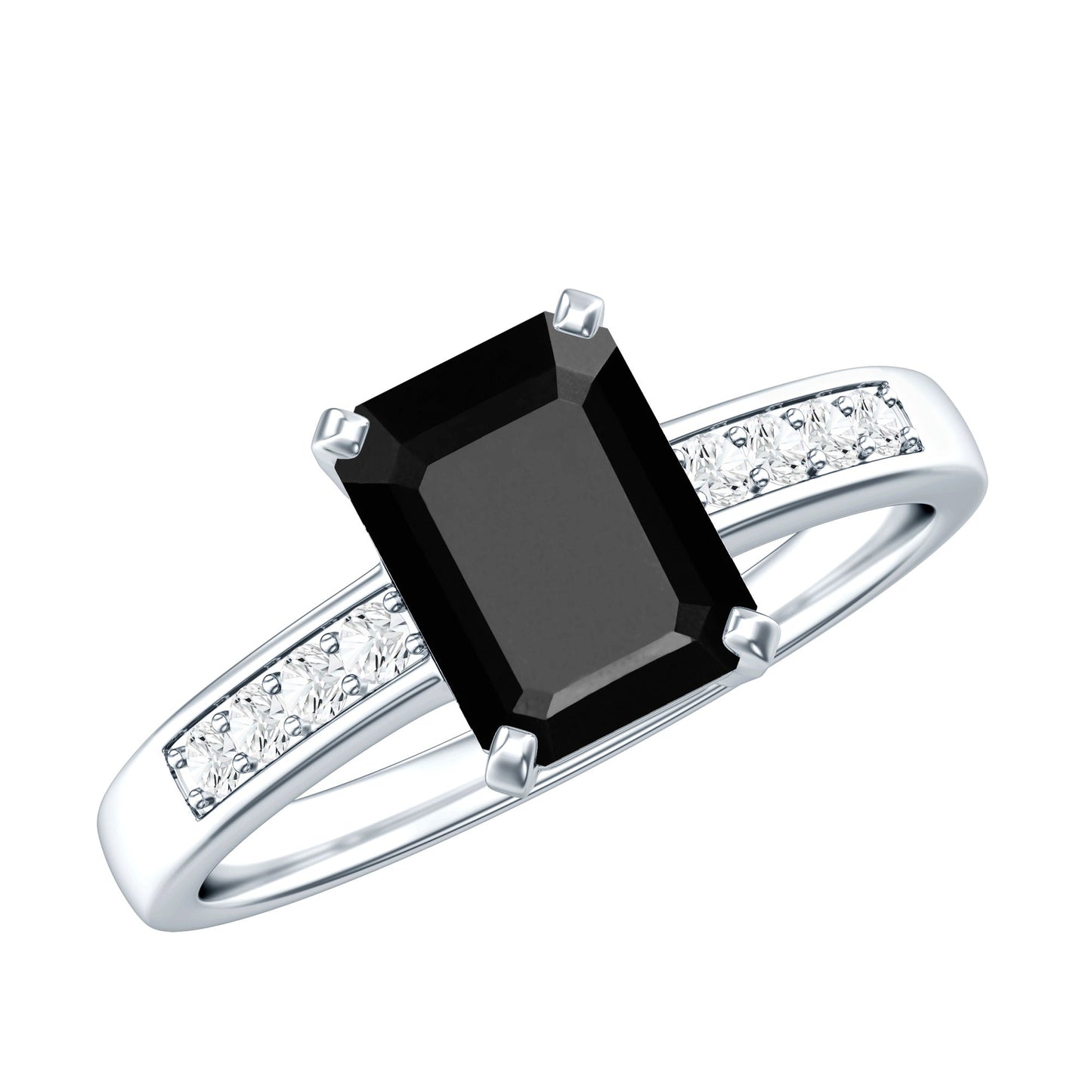 1.6 Carat Emerald Cut Lab Grown Black Diamond Solitaire Engagement Ring with White Diamond