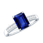 Certified 1.75 Carat Emerald Cut Lab Grown Blue Sapphire Engagement Ring with Diamond