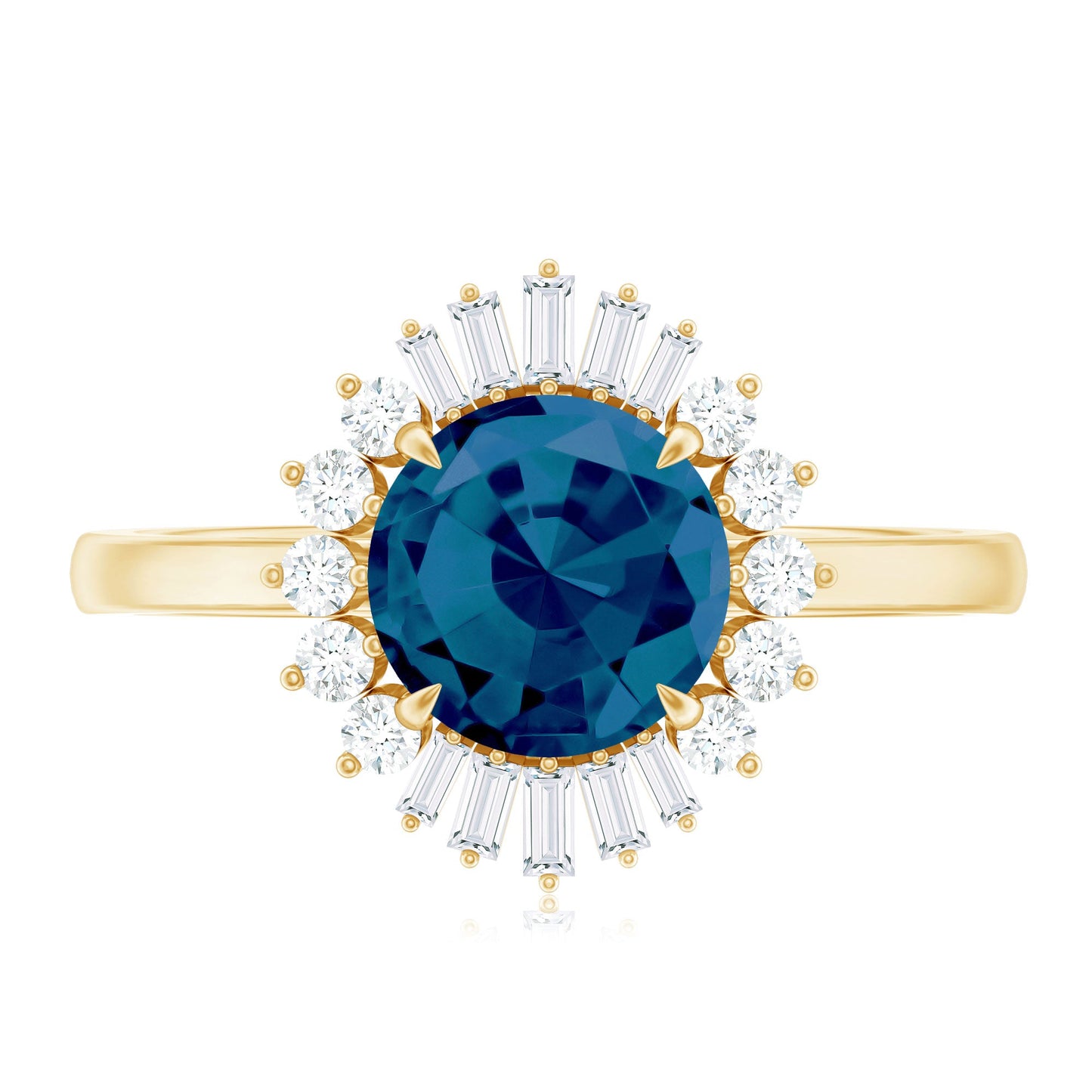 Round London Blue Topaz and Diamond Halo Engagement Ring
