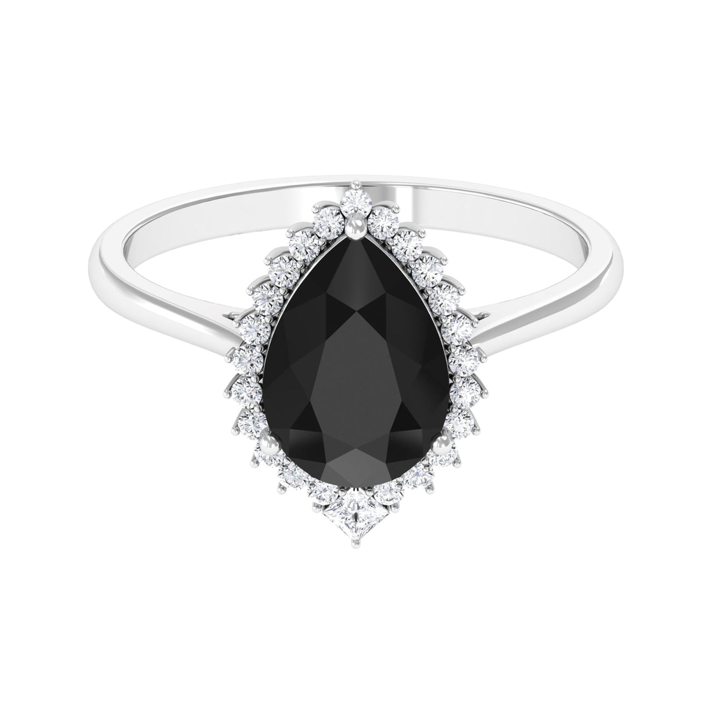 Certified 4.8 Carat Lab Grown Black Diamond Pear Shaped Engagement Ring with White Diamond Halo