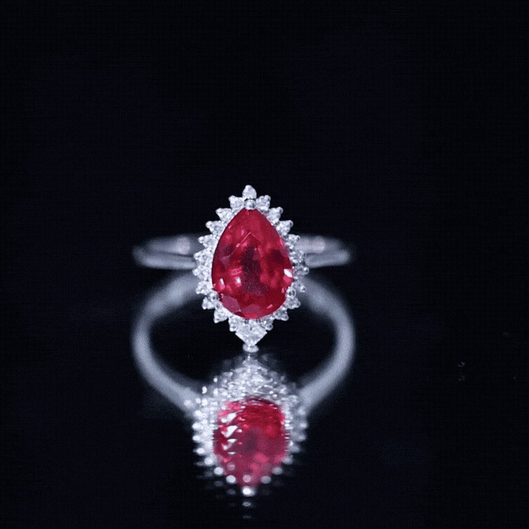 Lab Ruby Teardrop Engagement Ring with Diamond Halo