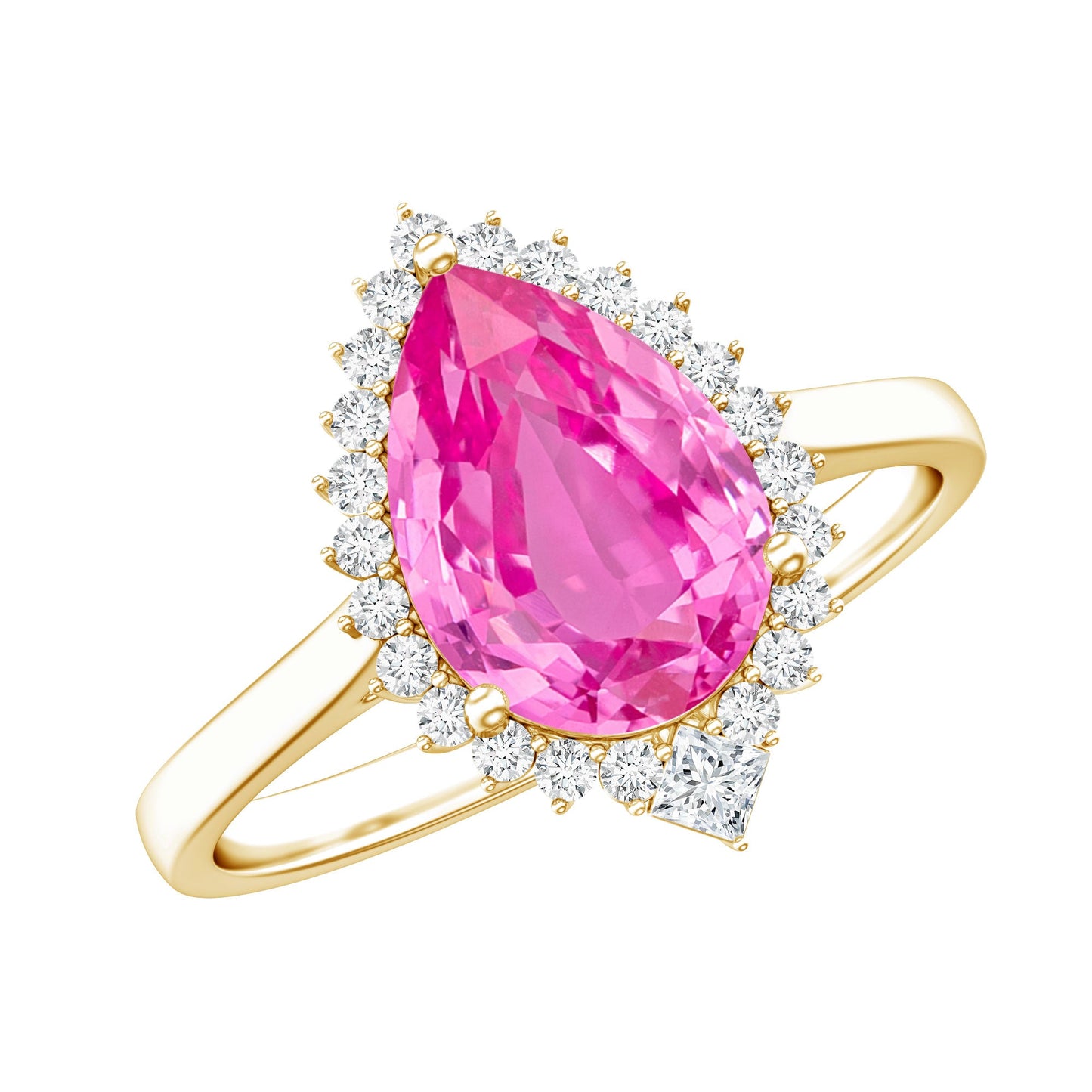 Pear Created Pink Sapphire Cocktail Halo Ring with Diamond