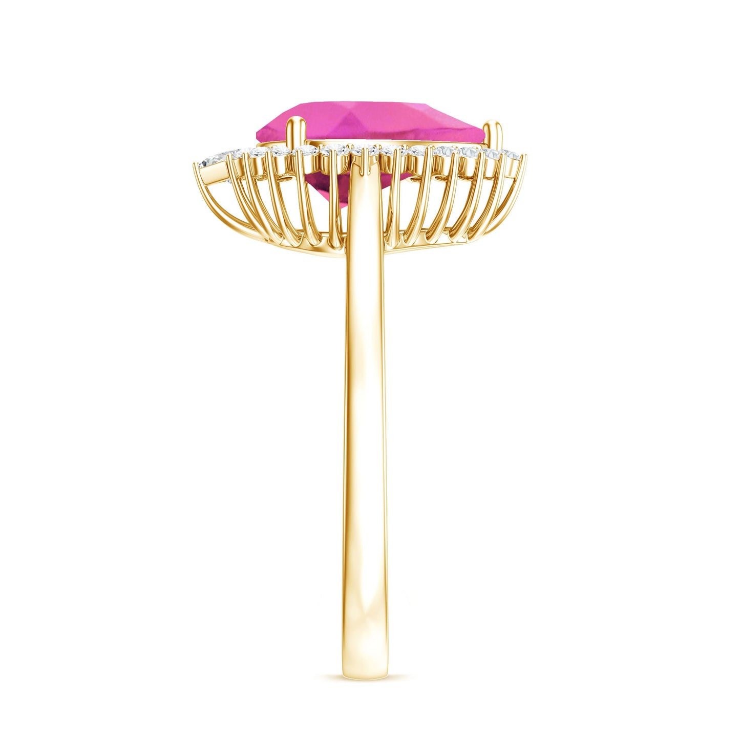 Pear Created Pink Sapphire Cocktail Halo Ring with Diamond