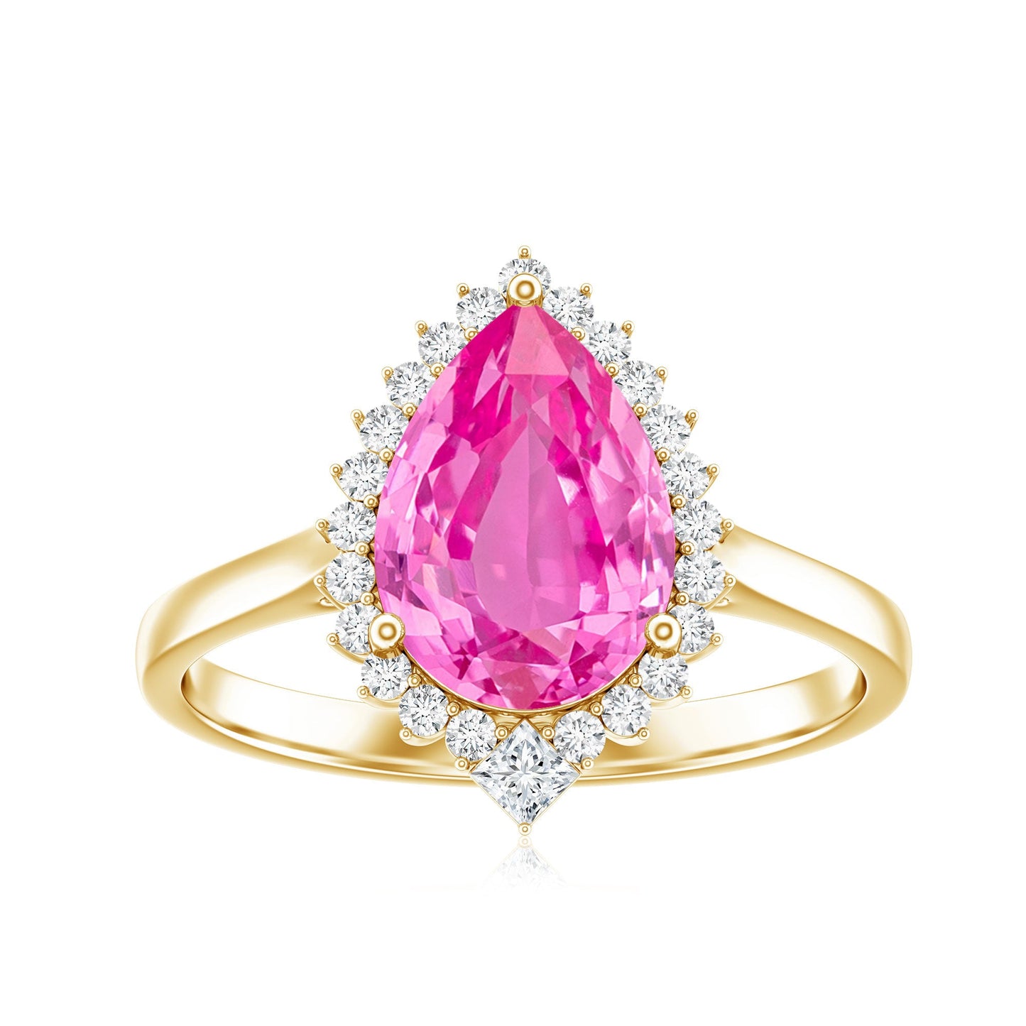 Pear Created Pink Sapphire Cocktail Halo Ring with Diamond