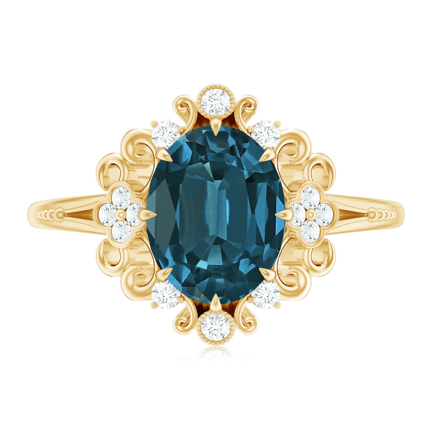Vintage Inspired London Blue Topaz and Diamond Engagement Ring