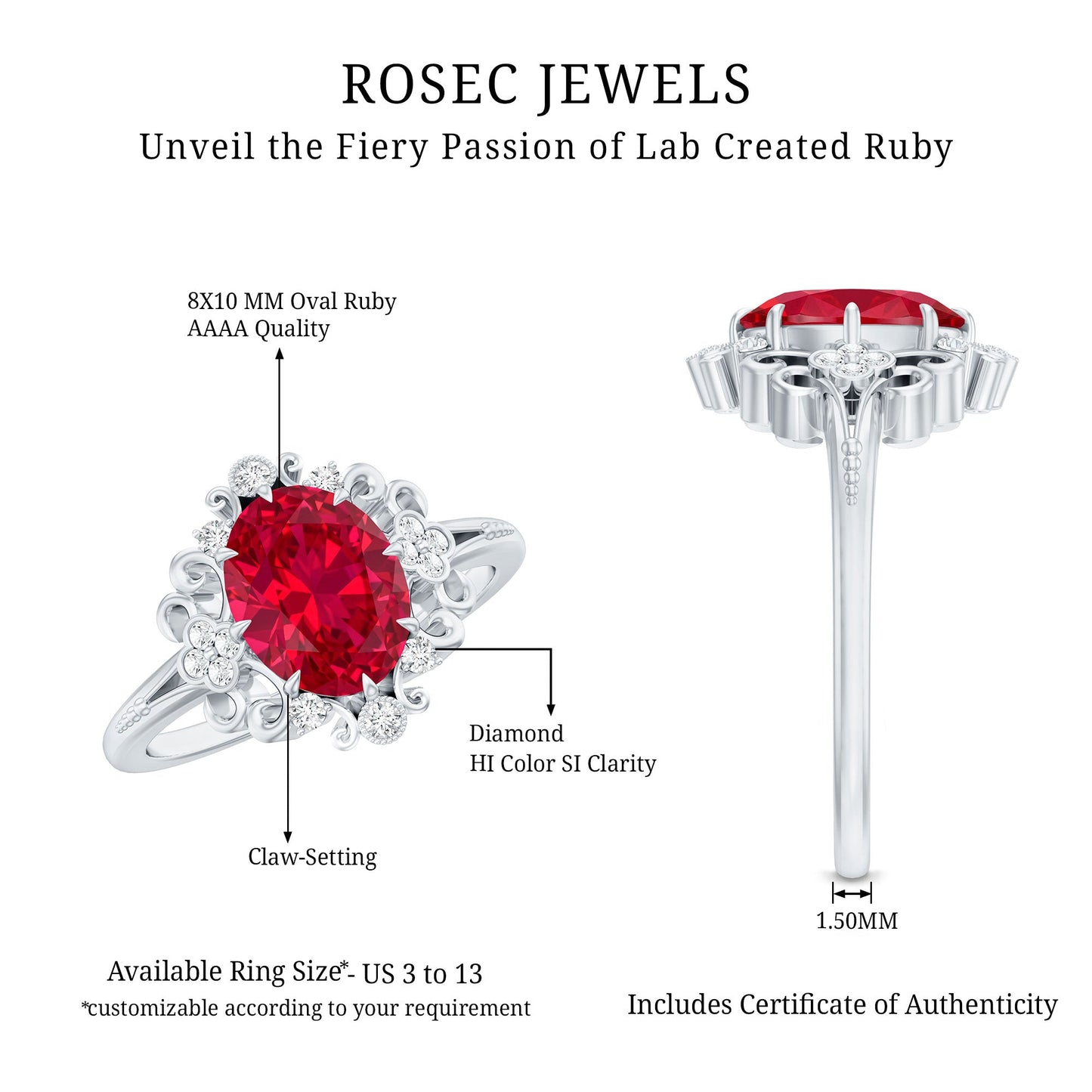 Vintage Inspired Lab Created Ruby and Diamond Engagement Ring