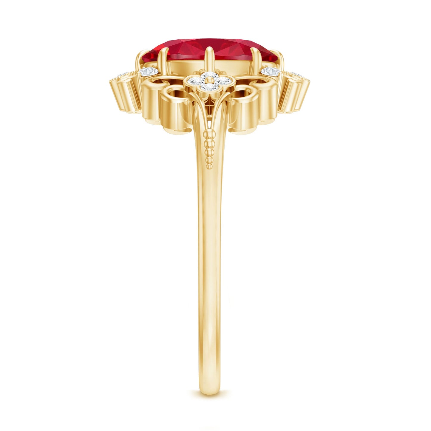 Vintage Inspired Lab Created Ruby and Diamond Engagement Ring