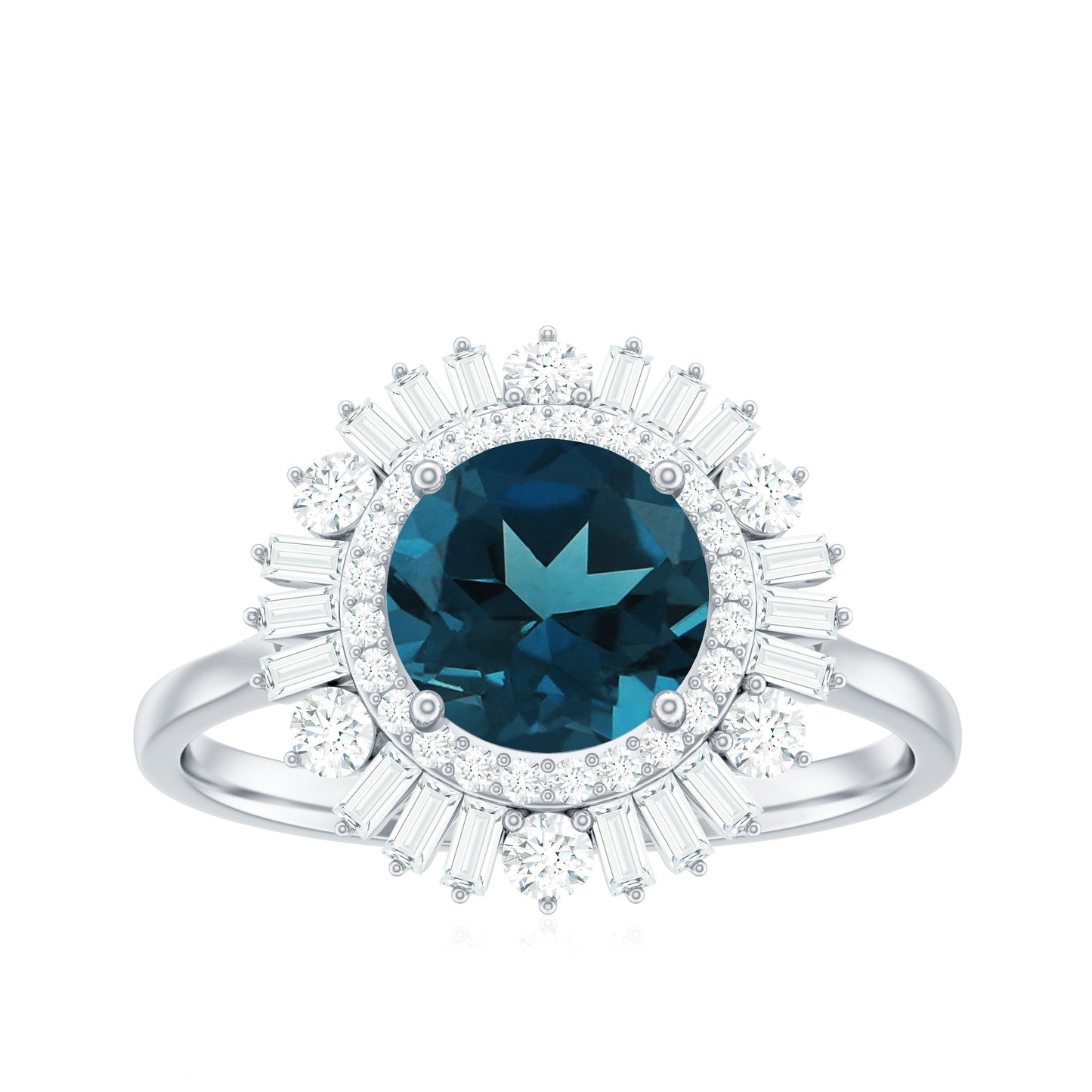 Round London Blue Topaz and Diamond Double Halo Cocktail Ring