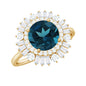 Round London Blue Topaz and Diamond Double Halo Cocktail Ring