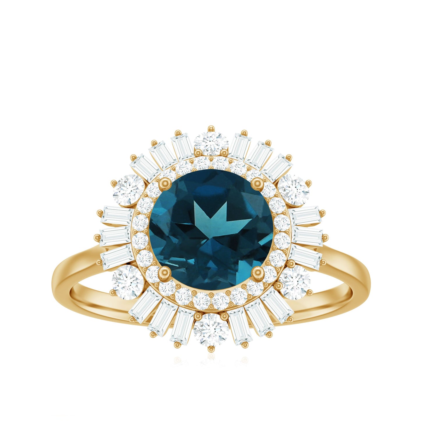 Round London Blue Topaz and Diamond Double Halo Cocktail Ring