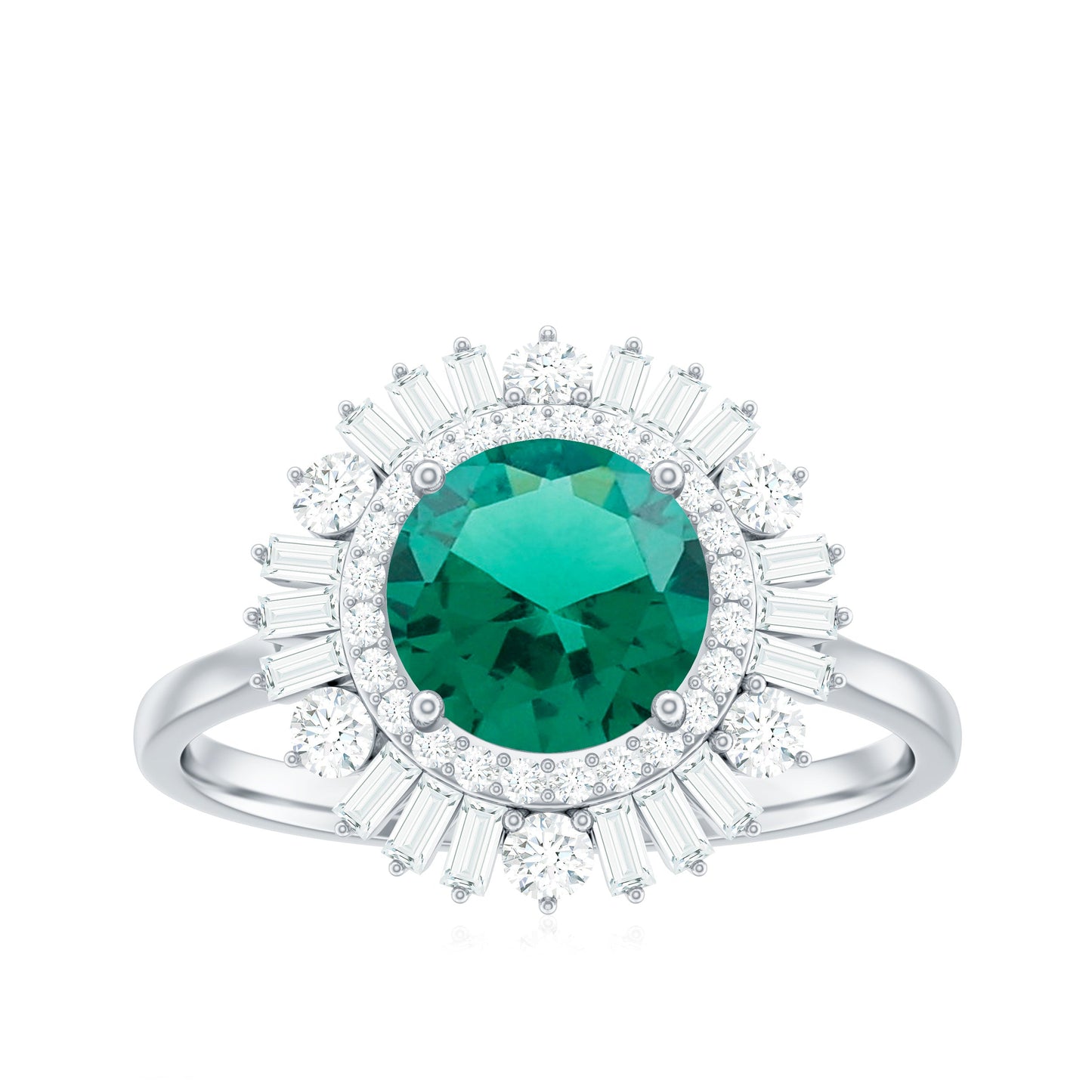 Certified 2 Carat Lab Grown Emerald Cocktail Ring with Double Halo