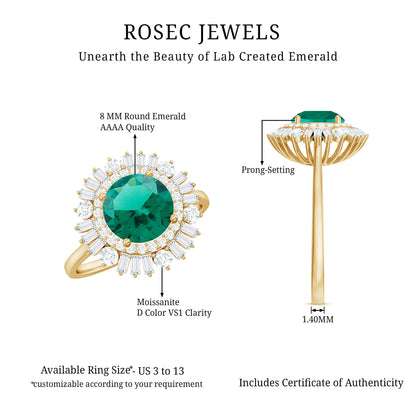 Certified 2 Carat Lab Grown Emerald Cocktail Ring with Double Halo