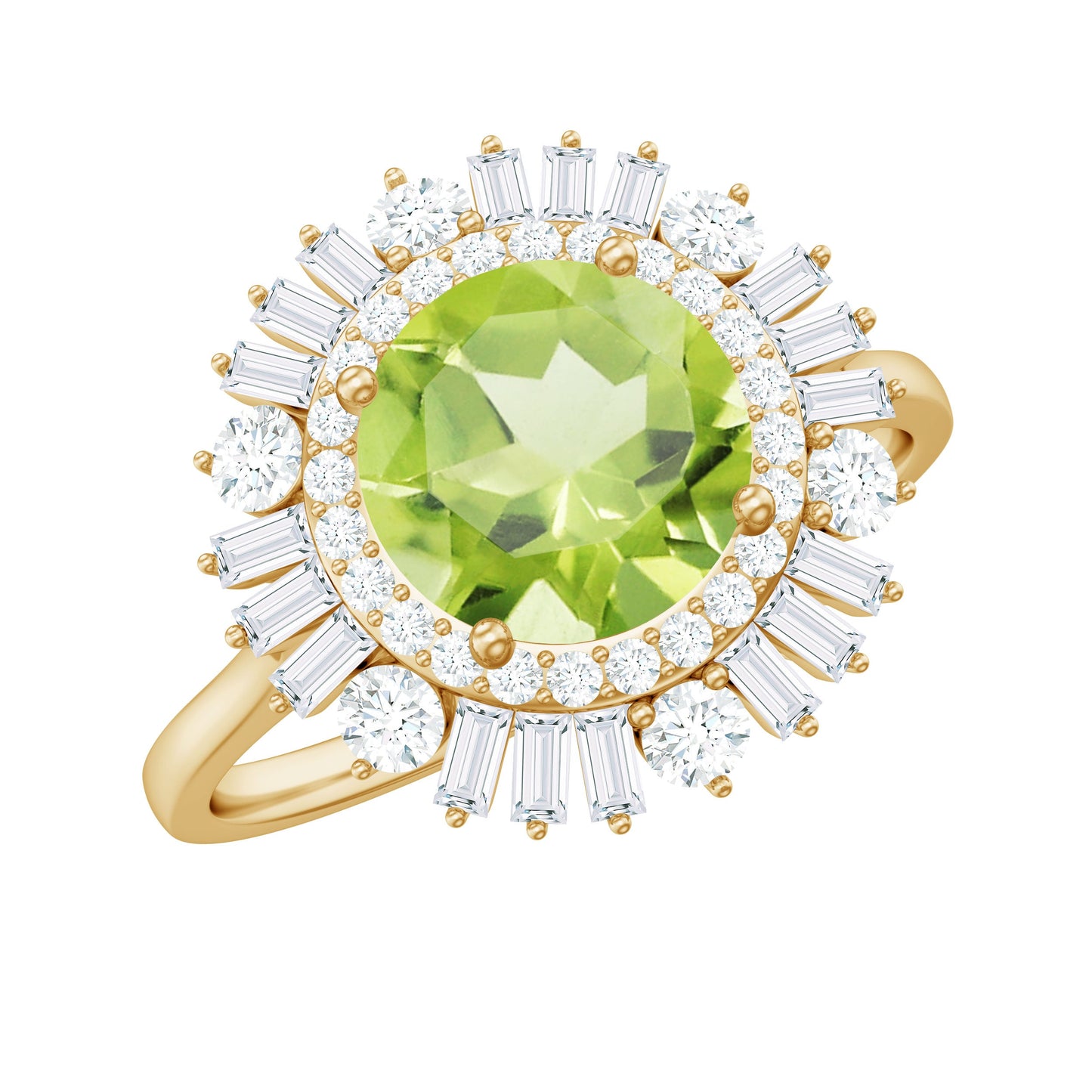 Certified Real 2 Carat Peridot Engagement Ring with Moissanite Double Halo