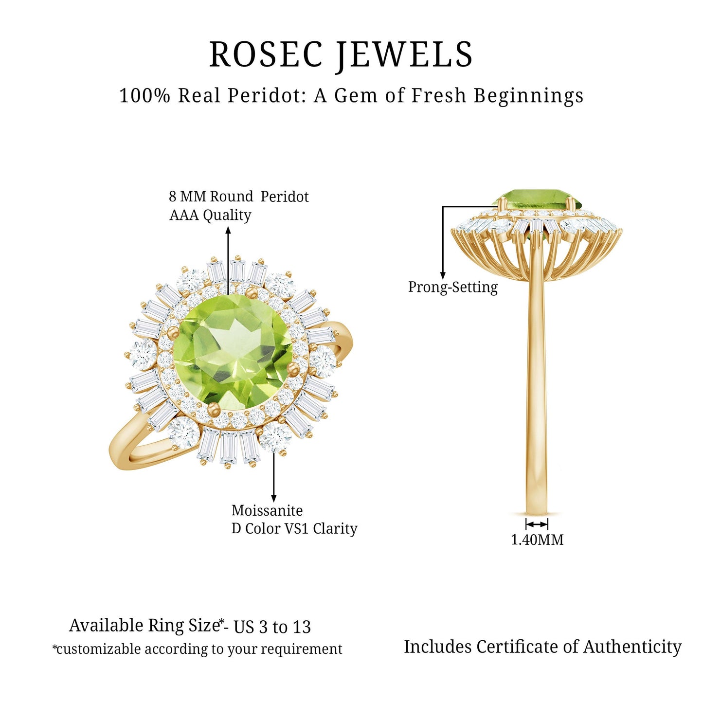 Certified Real 2 Carat Peridot Engagement Ring with Moissanite Double Halo