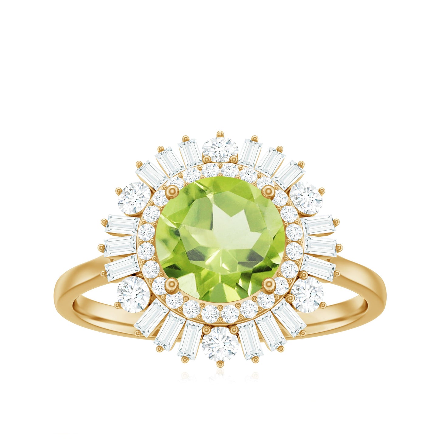 Certified Real 2 Carat Peridot Engagement Ring with Moissanite Double Halo