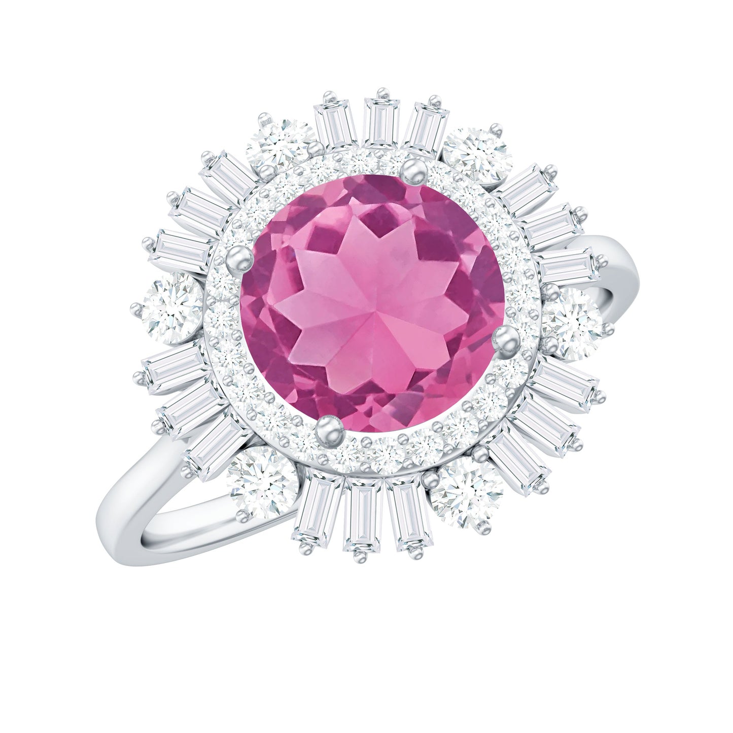 1.2 Carat Round Pink Tourmaline Cocktail Ring with Moissanite Double Halo