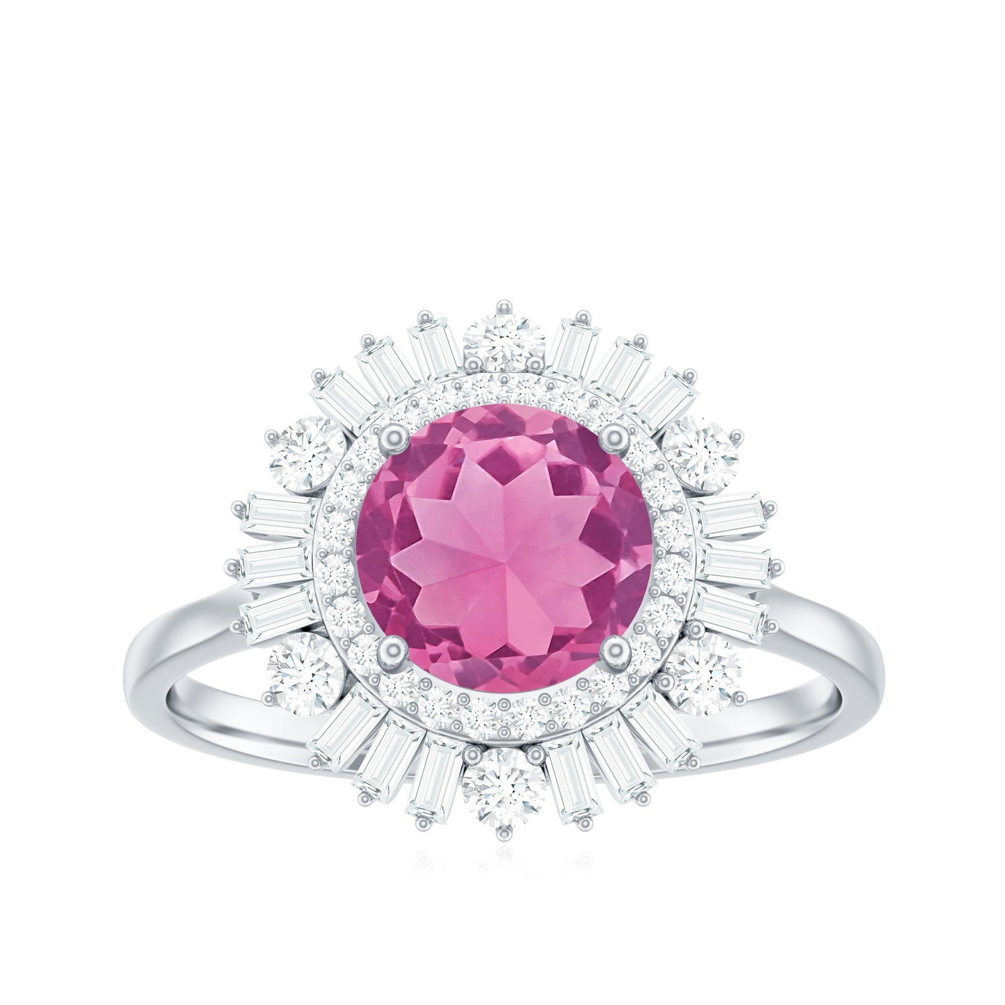 1.2 Carat Round Pink Tourmaline Cocktail Ring with Moissanite Double Halo