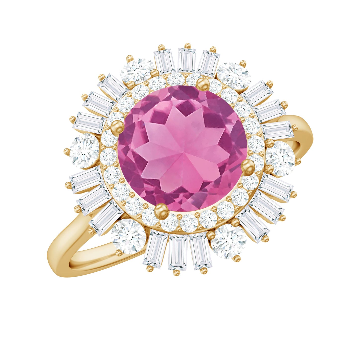 1.2 Carat Round Pink Tourmaline Cocktail Ring with Moissanite Double Halo
