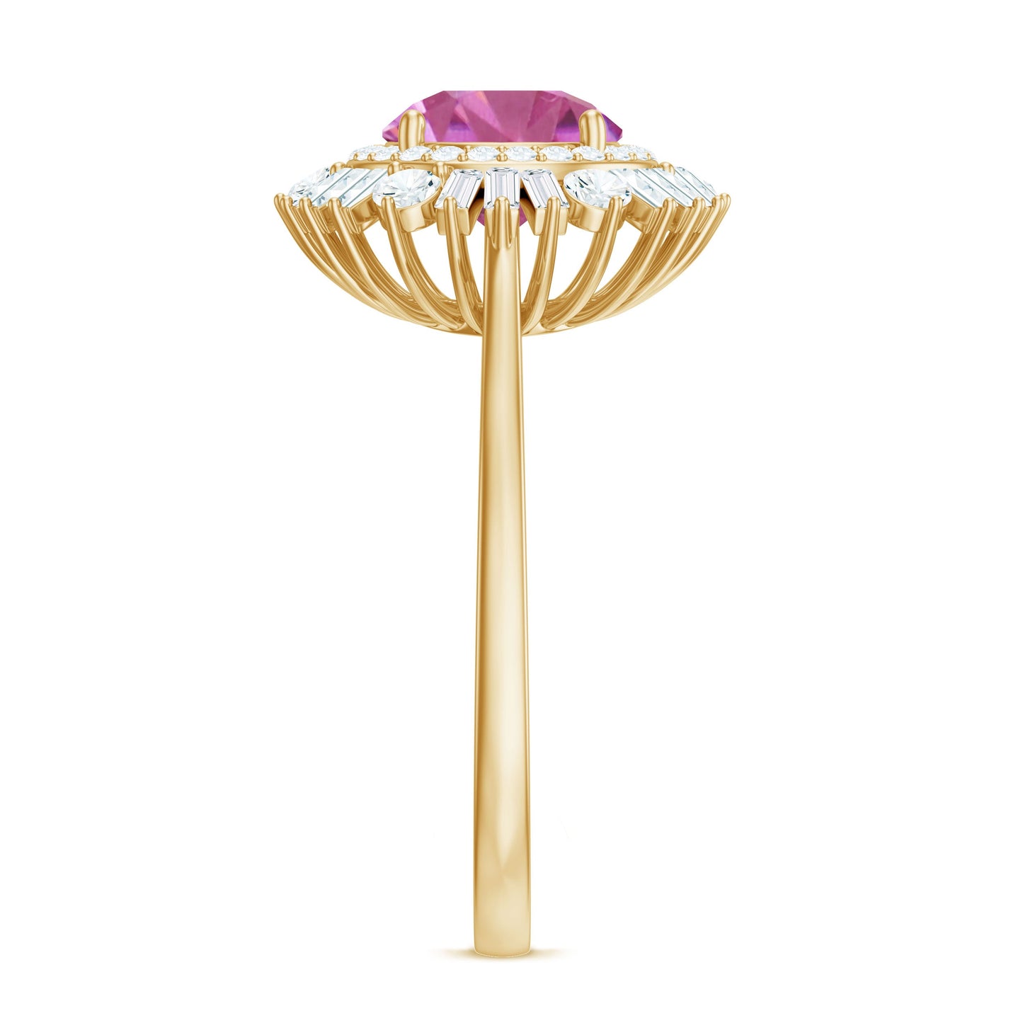 1.2 Carat Round Pink Tourmaline Cocktail Ring with Moissanite Double Halo