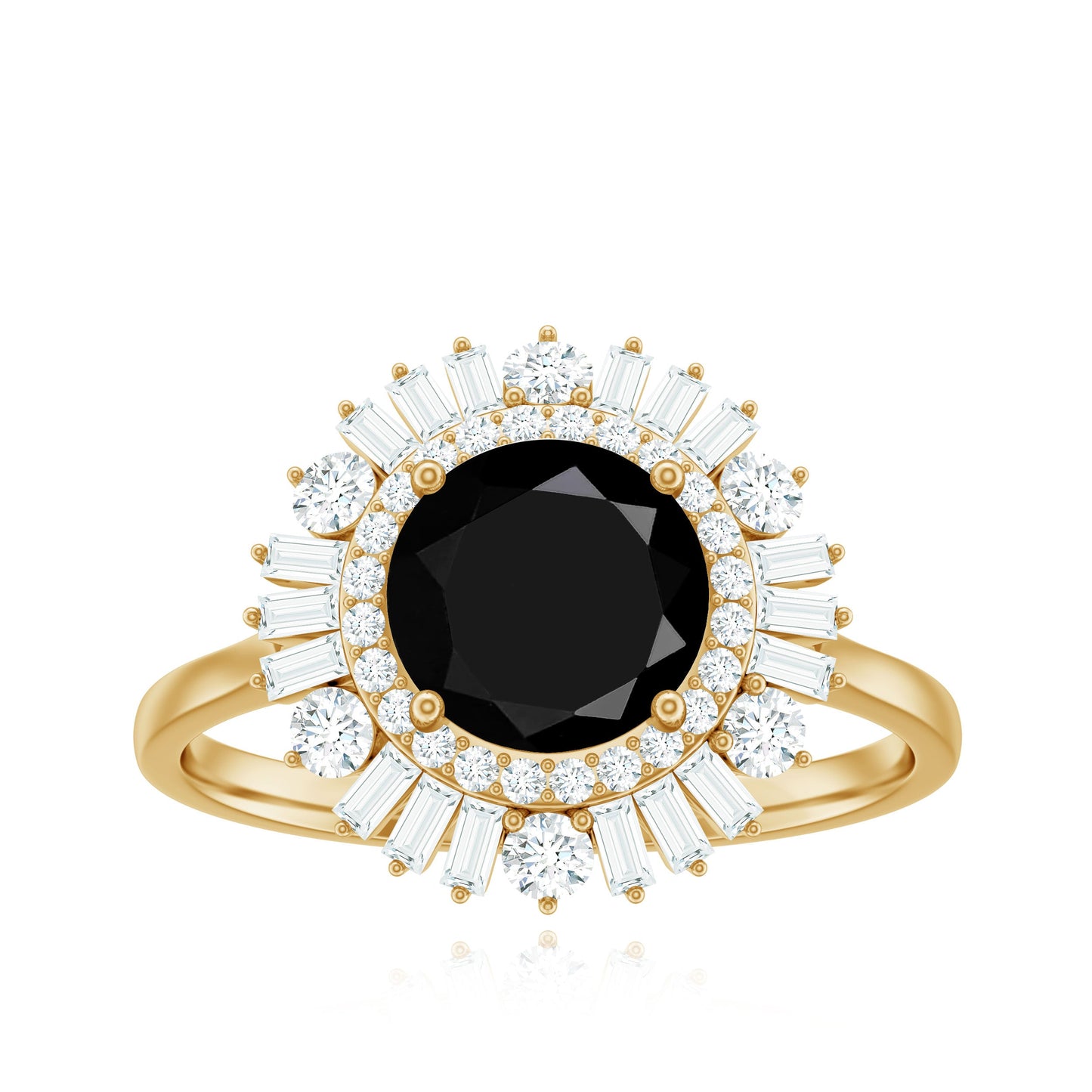 1.2 Carat Round Black Onyx Double Halo Cocktail Ring with Moissanite