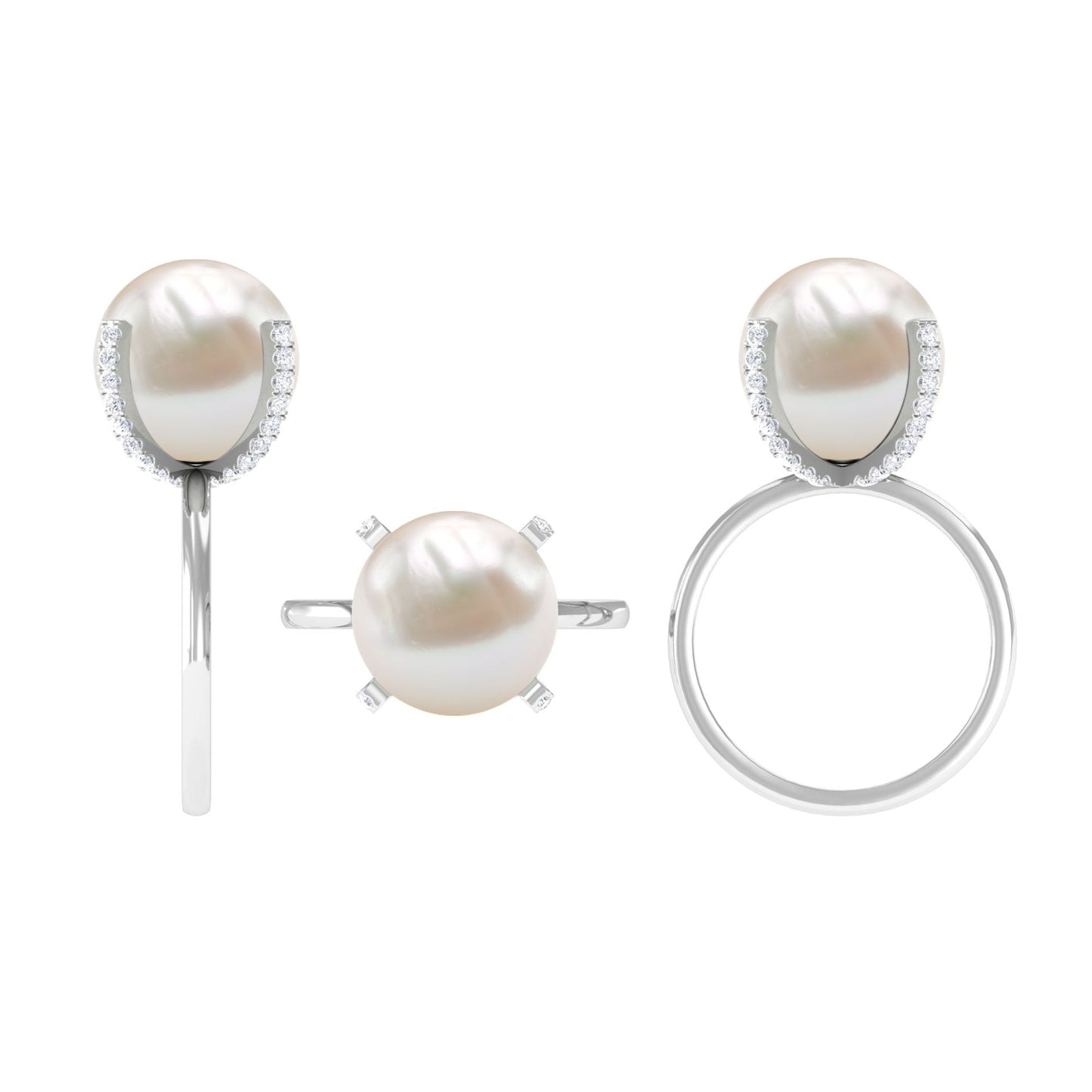 Real 11 Carat Freshwater Pearl Solitaire Engagement Ring with Diamond
