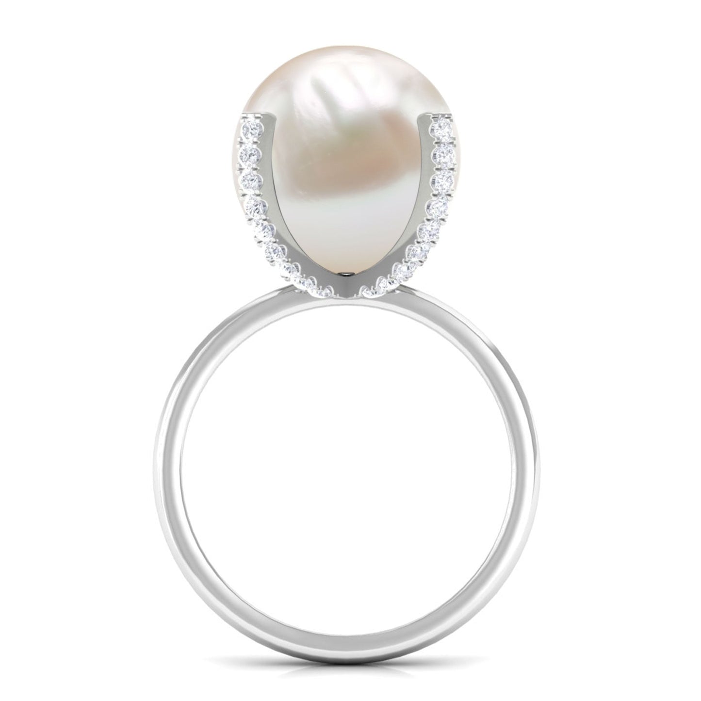 Real 11 Carat Freshwater Pearl Solitaire Engagement Ring with Diamond
