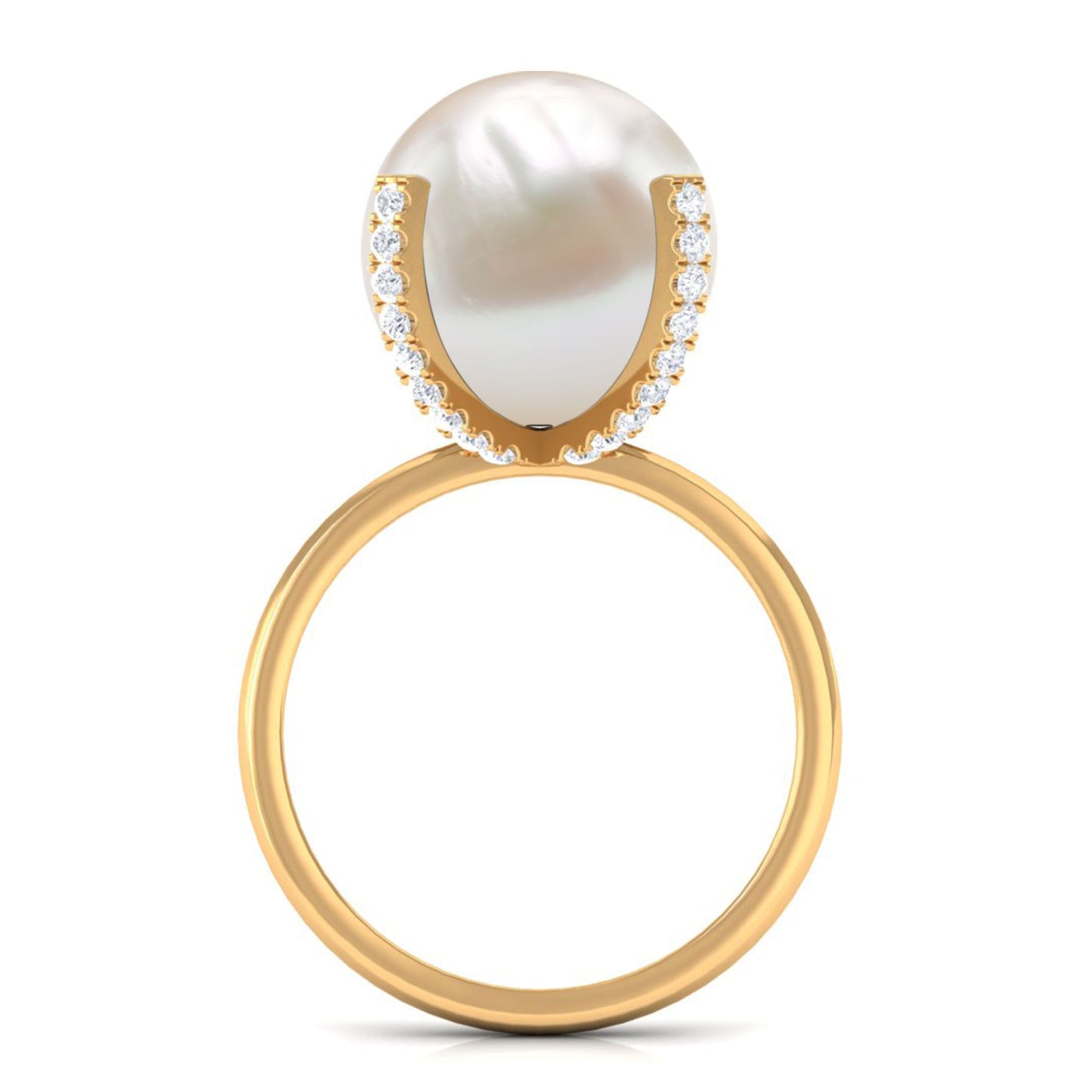 Real 11 Carat Freshwater Pearl Solitaire Engagement Ring with Diamond