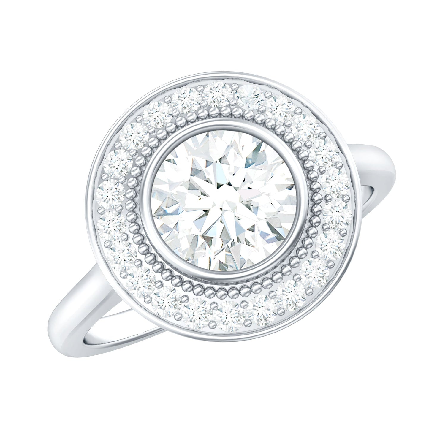 Vintage Inspired Round Moissanite Halo Engagement Ring with Certificate