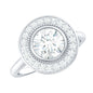 Vintage Inspired Round Moissanite Halo Engagement Ring with Certificate