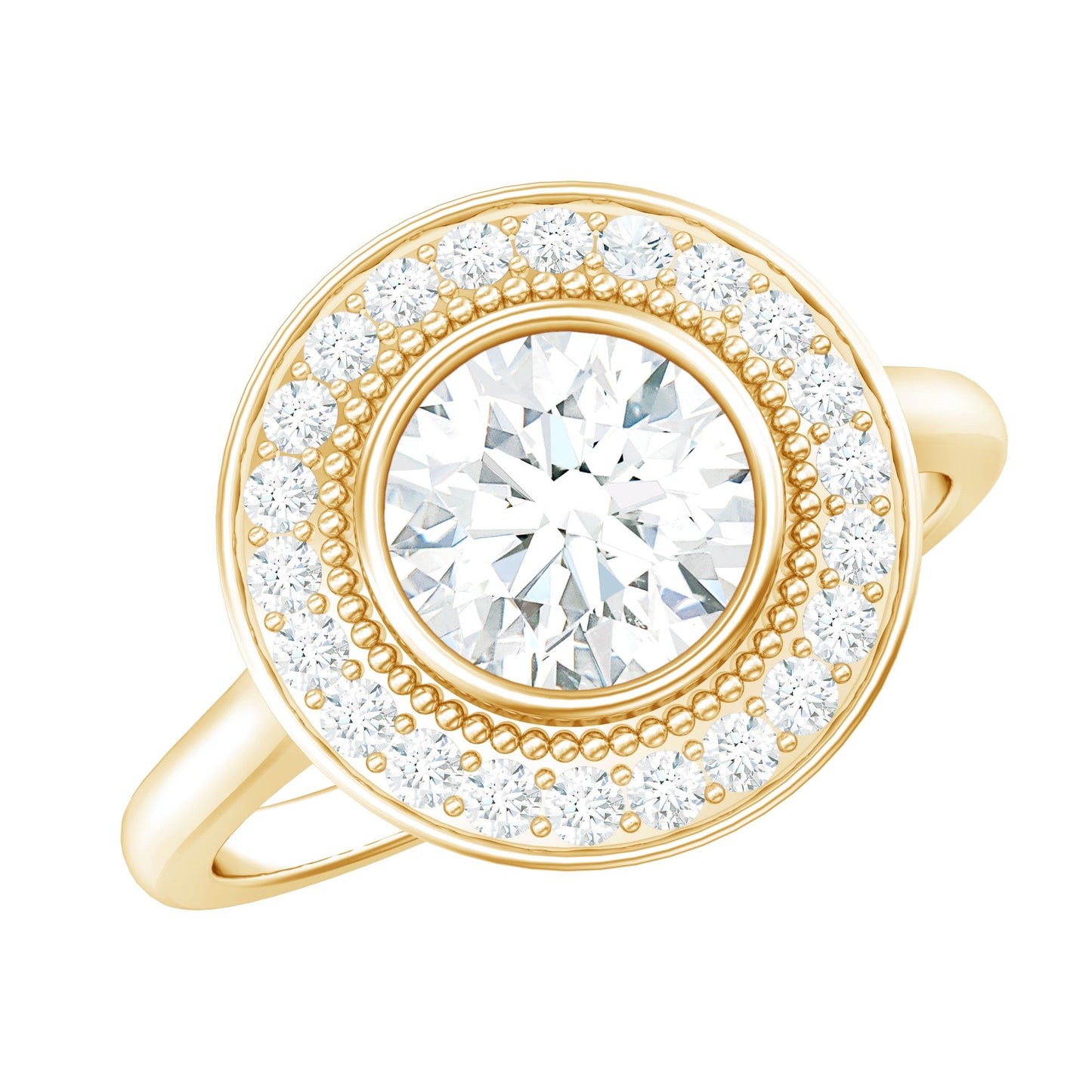 Vintage Inspired Round Moissanite Halo Engagement Ring with Certificate