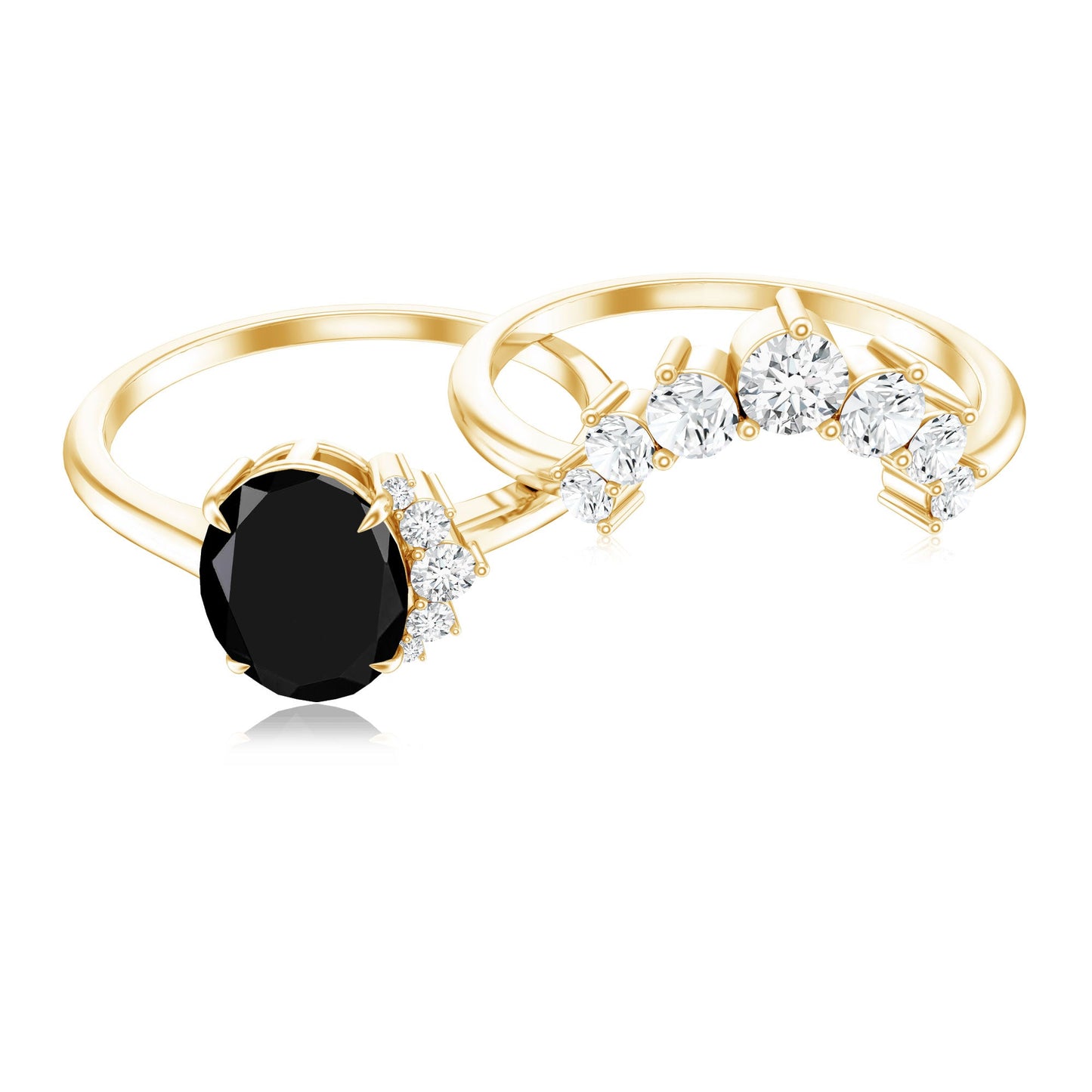 Created Black Diamond Oval Engagement Ring Set with Diamond