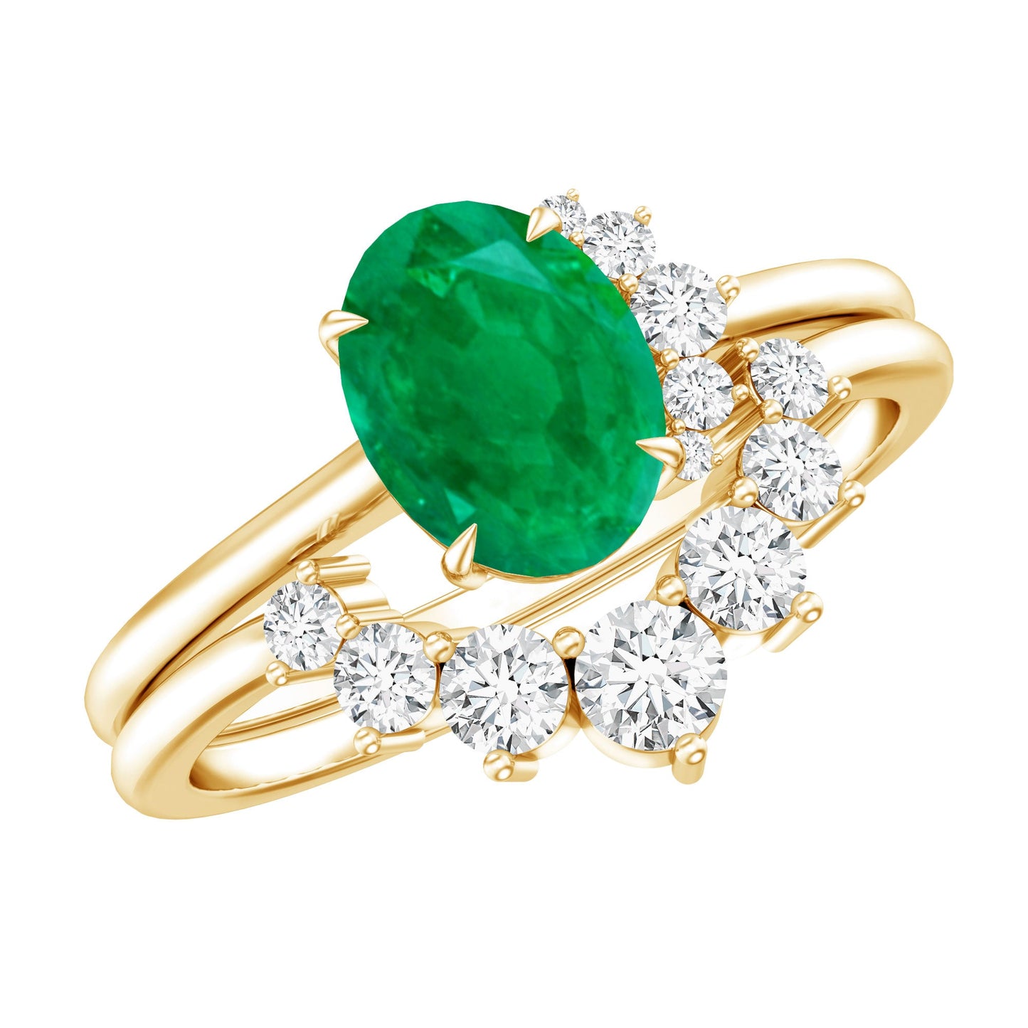 Natural Emerald Wedding Engagement Ring Set with Diamond