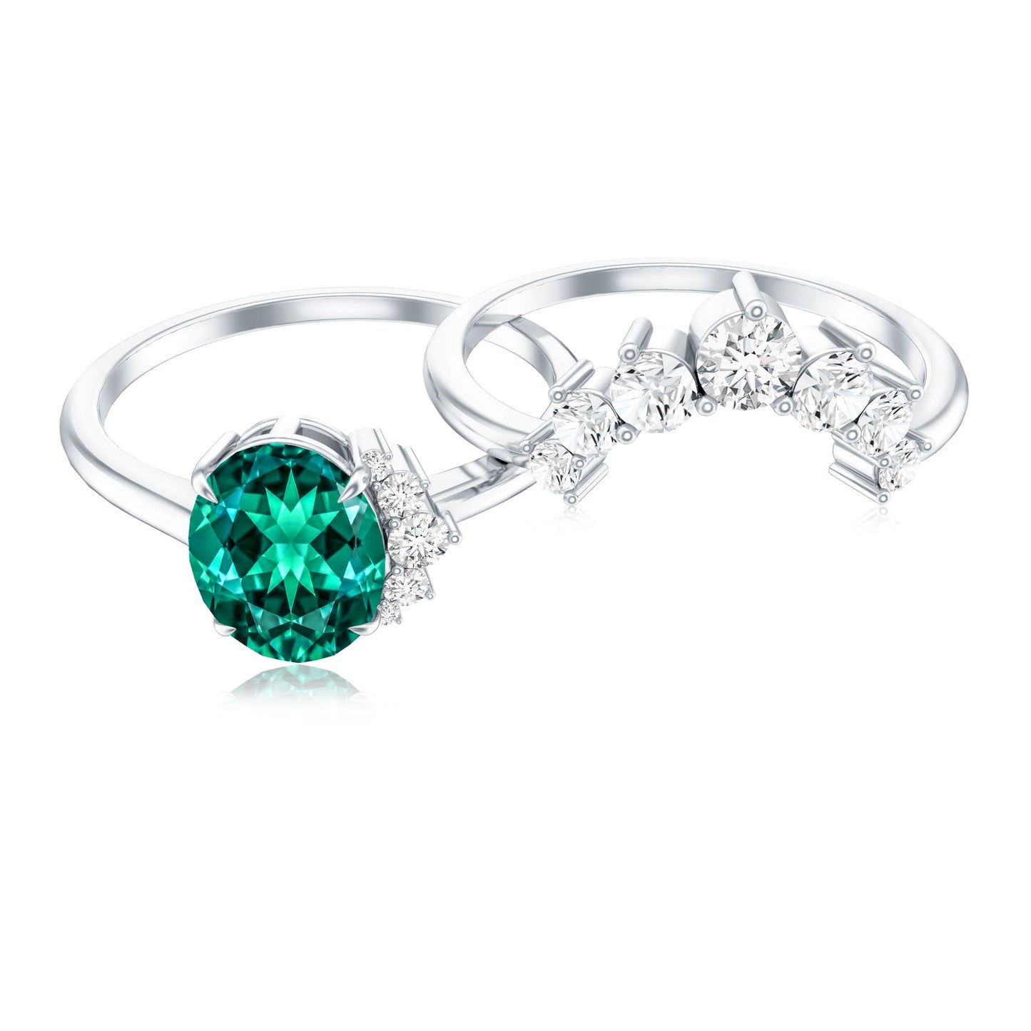 Designer Lab Grown Emerald Oval Engagement Ring with Diamond Enhancer