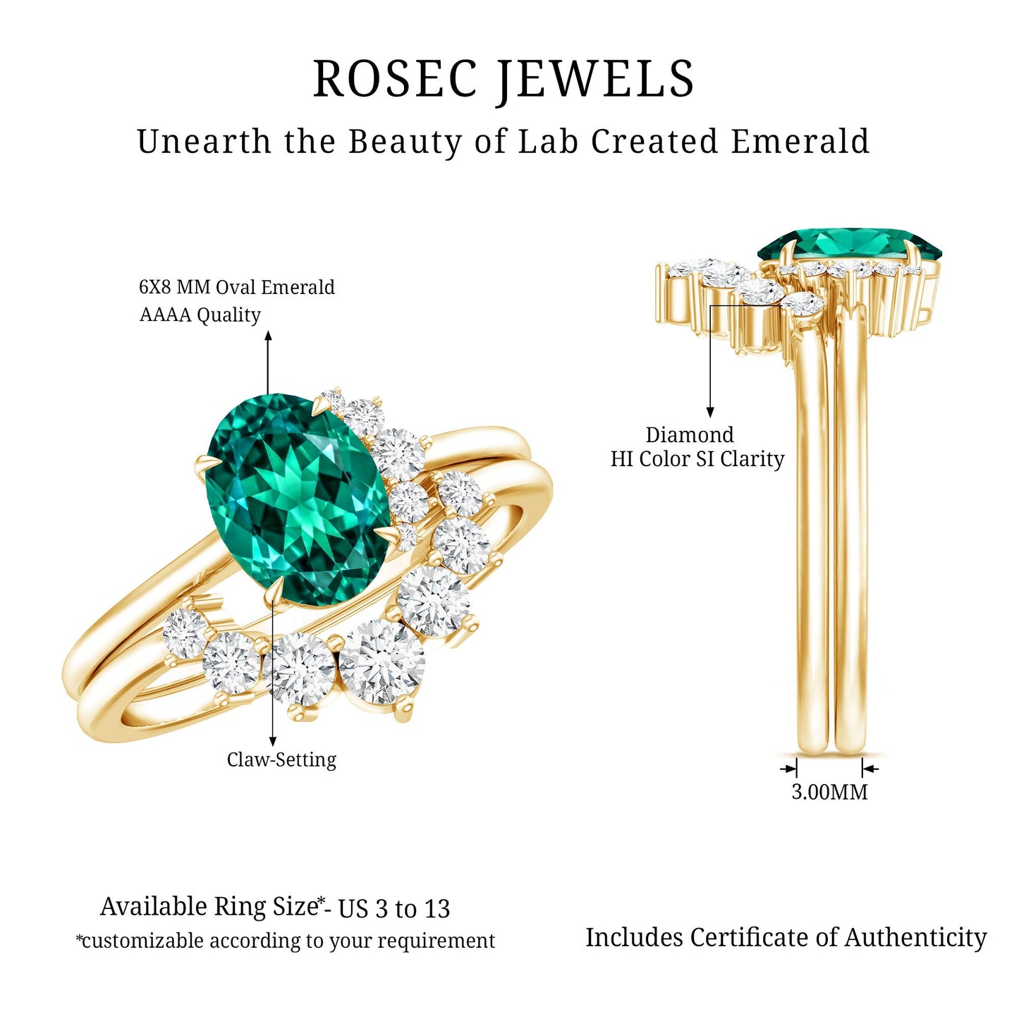 Designer Lab Grown Emerald Oval Engagement Ring with Diamond Enhancer