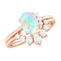Real Ethiopian Opal Diamond Oval Engagement Ring and Wedding Band Set
