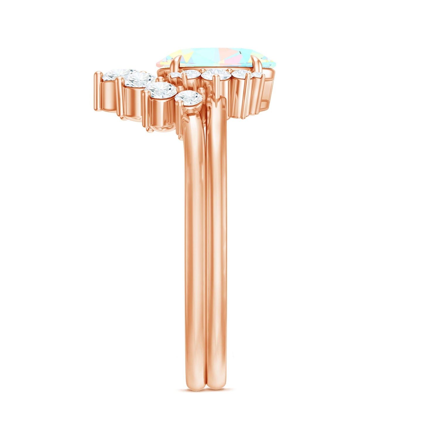 Real Ethiopian Opal Diamond Oval Engagement Ring and Wedding Band Set